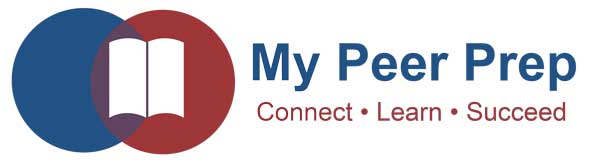 My Peer Prep logo with a blue and red overlapping circles and a white book.